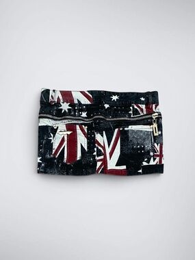 Vintage Flag Print Micro Denim Skirt w/ Statement Zipper